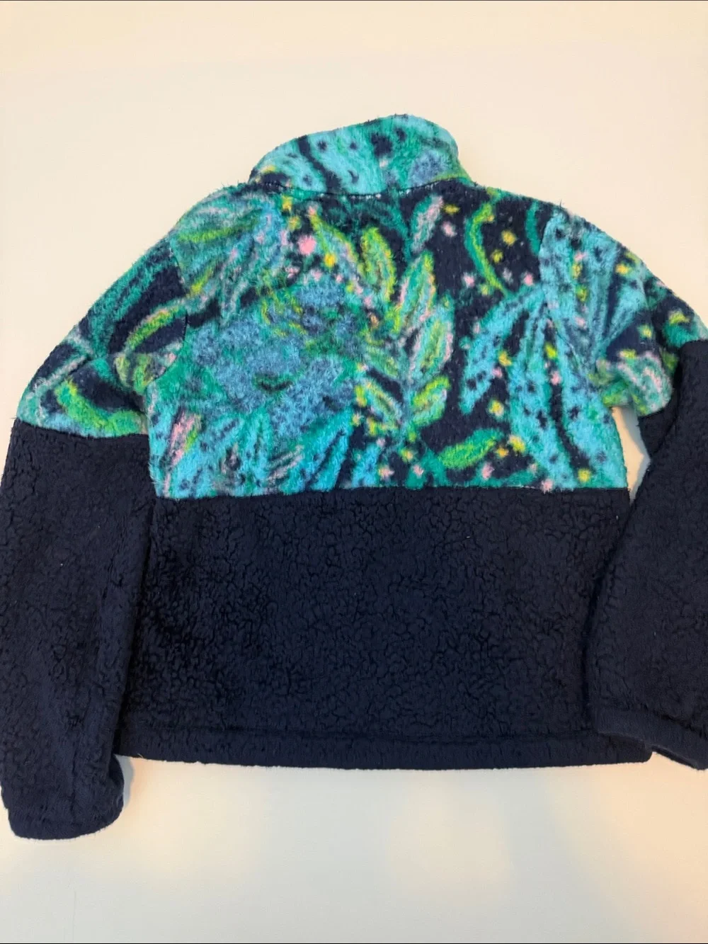 Lilly Pulitzer Navy Sherpa Pullover with Blue & Green Printed Fleece
